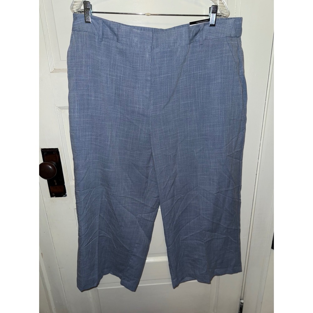 Worthington Womens Wide Leg Crop Pants Blue Plaid Elastic‎ Waist Size 16W